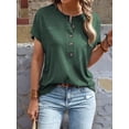 thumbnail image 2 of Womens Short Sleeve Henley Tops V Neck Dressy Casual Loose Fit Shirts Green XL, 2 of 5