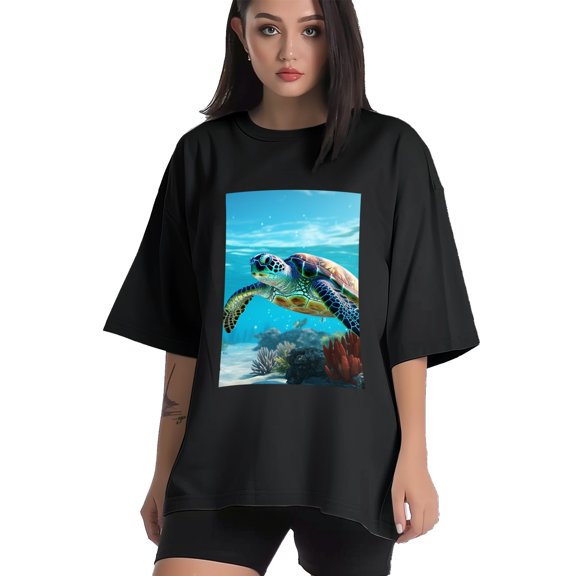 Plus Size Shirt for Women Black Tops for Women Short Sleeves Shirt for Women Sea Turtle 9 T Shirt Crewneck Shirt for Women XS
