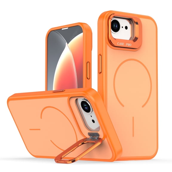 Allytechgroup for iPhone 16e Magnetic Back Cover Protective Case with Kickstand, Shock-Absorbent PC TPU Anti-Scratch Anti-Fingerprint Support Wireless Charging for iPhone 17e, Orange