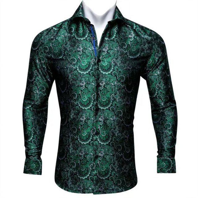 Barry.Wang Camisas de lujo con estampado 3D de cachemira color vino tinto para hombre, camisas casuales de manga larga con flores para hombre, camisas de vestir ajustadas