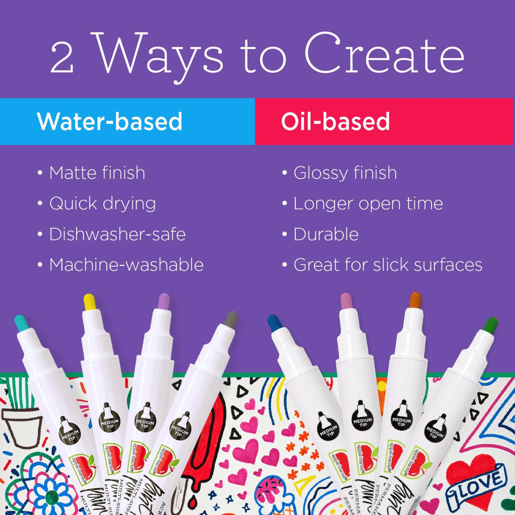 Apple Barrel Multi-Surface Oil-Based Paint Pens, Medium Tip, 5 Piece