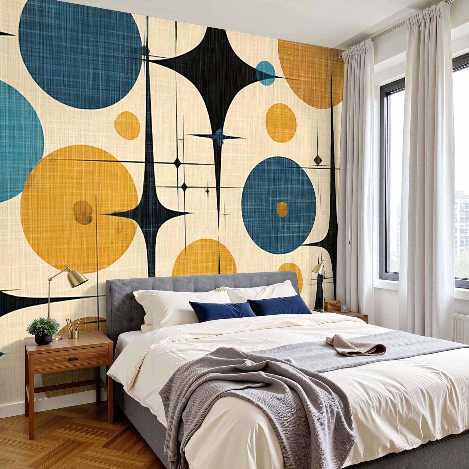 Wallpaper Mid Century Vintage 1950s Modern Retro Circular Motifs Peel and Stick Wall Murals 100"H x 144"W Removable PVC Wall Paper Self-Adhesive Wall Paintings Art Decor for Bedroom Living Room
