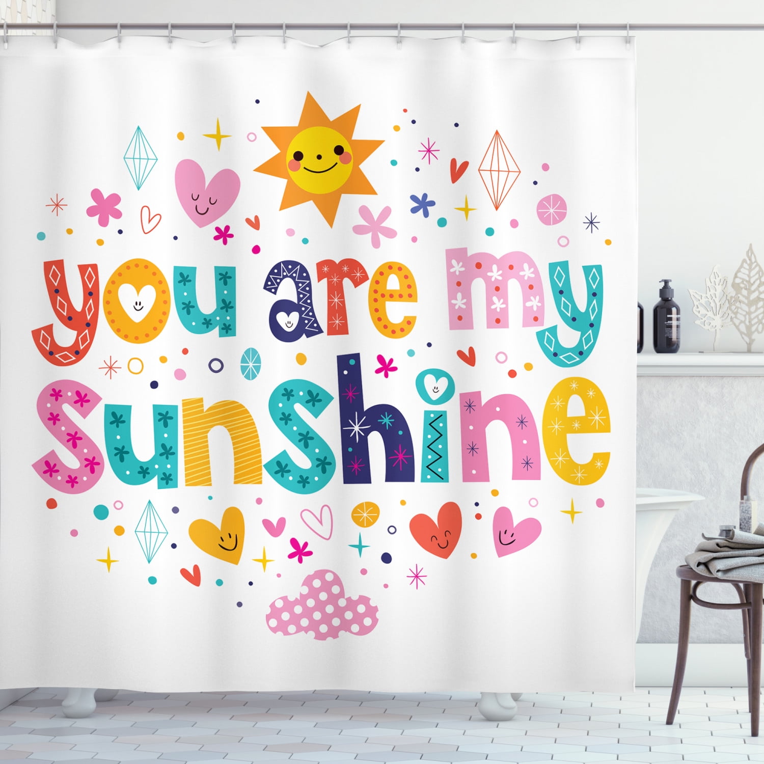Waterproof Fabric Shower Curtain Set Creative Travel Lettering Aircraft Design 