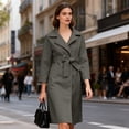 thumbnail image 6 of Women's 2025 Wool Blend Long Coat, Mid-Length Trench Style Fall Winter Overcoat with Belt, Elegant Lapel Design Warm Woolen Coat for Women, Timeless Casual Longline Belted Outerwear Grey M, 6 of 9