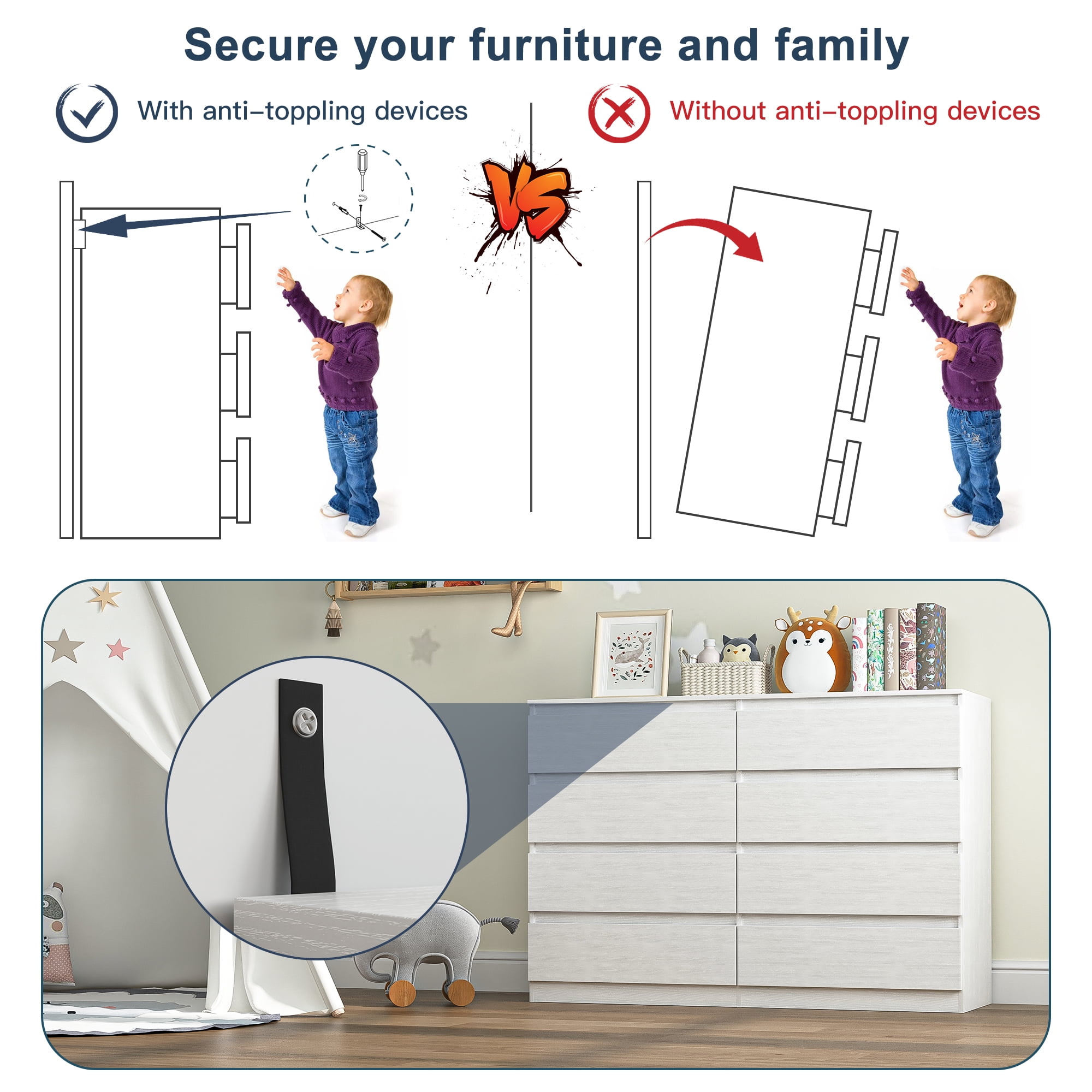 Finihen 8 Drawer Double Dresser, Modern 8 Chest of Drawers with Deep Drawers, Wide Storage Organizer Cabinet for Living Room, Kids, White Finihen 8 Drawer Double Dresser, Modern 8 Chest of Drawers with Deep Drawers, Wide Storage Organizer Cabinet for Living Room, Kids, White