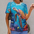 thumbnail image 6 of Nautical Green Sea Turtles Women's Short Sleeve Tops Casual Blouses T Shirt, 6 of 6
