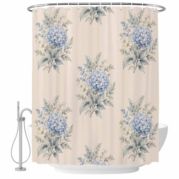Small Stall Shower Curtain 48x72 Inch Narrow Half Size Blue Flowers Bath Curtains Bathroom Decor, Vintage Botanical Floral Eucalyptus Leaves Waterproof Fabric Shower Curtain Set with Hooks 48 Inch