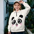thumbnail image 3 of COEQINE Girls Quarter Zip Pullover, Long Sleeve Loose Fit Sweatshirt with Collar, Soft Polyester Fabric Machine Washable, Cute Casual Style for 13-14 Years, Lovely Panda Beige, 3 of 7