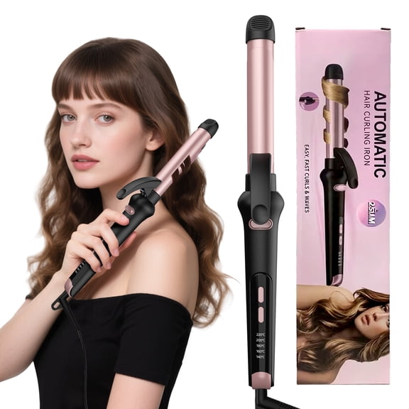 1 inch Negative Ion Curling Iron, Auto-Rotating Curler, 5 Heat Settings up to 428°F, Moisturizing Tech for all Hair Types, 30M Auto Shut-off Travel Friendly
