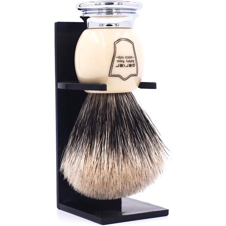 Parker Safety Razor Premium 3 Band Pure Badger Shaving Brush with Stand Included - White