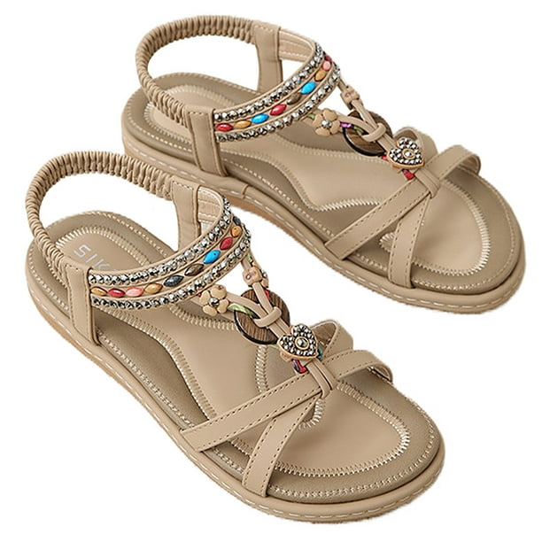 Sandalias planas para mujer Sandalias bohemias Cómodo tobillo elástico para vacaciones de fiesta