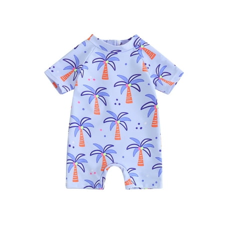 

Qtinghua Infant Toddler Baby Boys Rash Guard Swimwear Cartoon Print Short Sleeve Swimsuit Back Zipper Bathing Suit