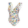 thumbnail image 4 of Yiaed Colorful Spots Print Women's Ruffled One Piece Swimsuit V Neck Swimwear Slimming Monokini for Woman-X-Large, 4 of 8