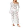 thumbnail image 1 of Robe Longue Moulante pour Femme Rétro en Crochet Tricot Ajouré à Col en V à Manches Longues Coupe Ajustée Robe de Fête Printemps Automne, 1 of 6
