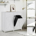 thumbnail image 5 of Double Tilt Out Trash Cabinet 20 Gal, Kitchen Wooden Recycling Cabinet, Hidden Trash Can Holder w/Drawers & Tabletop, Dog-Proof Trash Bin Cabinet, Trash Bins NOT Included(White), 5 of 16