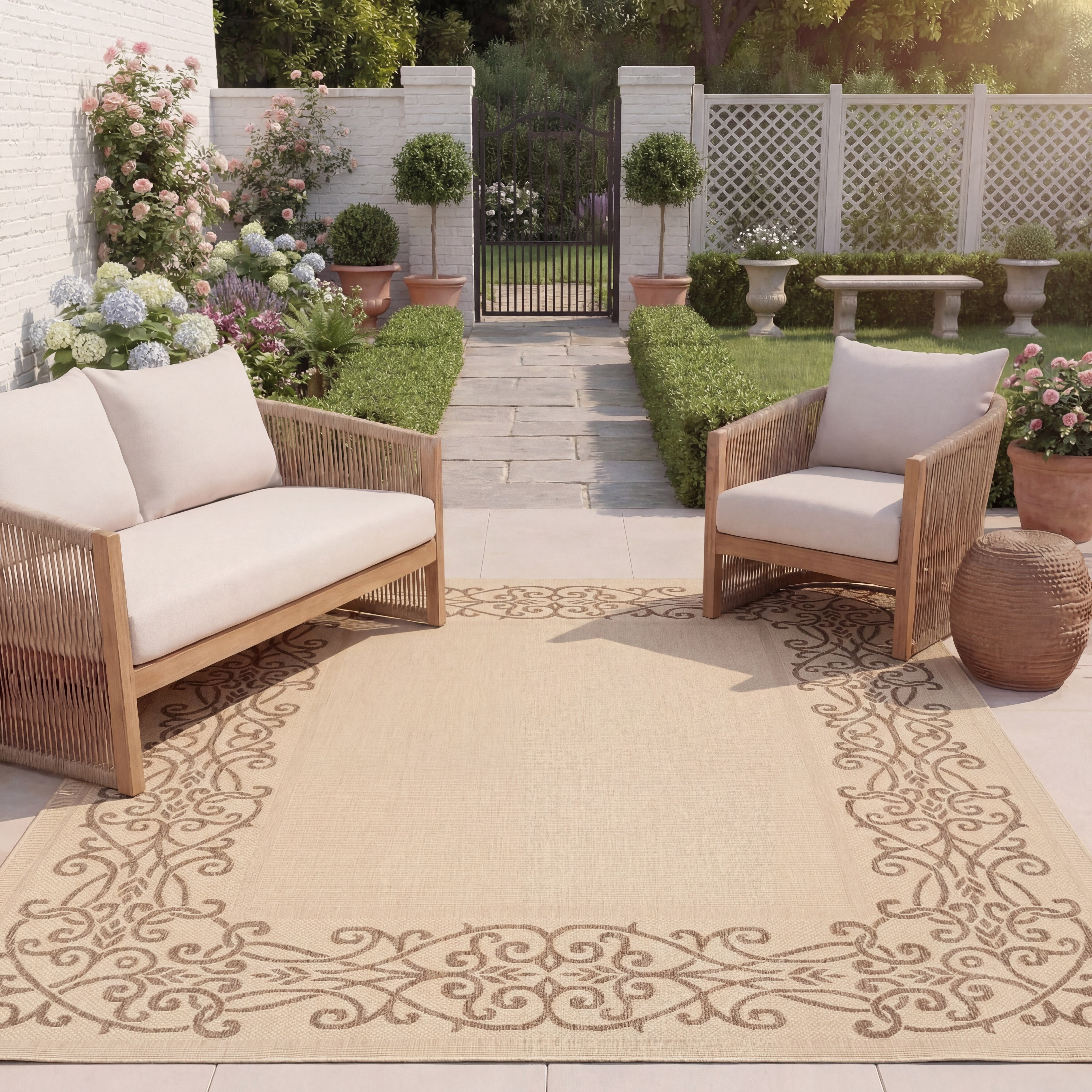 Safavieh Courtyard Ellie Oriental Indoor/Outdoor Area Rug, Natural/Brown, 6'7" x 9'6"
