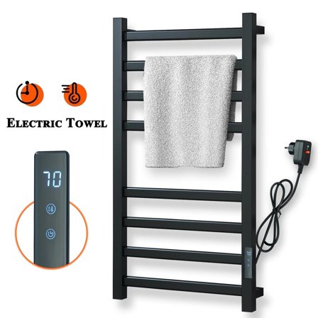 Black Heated Towel Rack Wall Mount Towel Warmer Bathroom Electric Towel Rack set