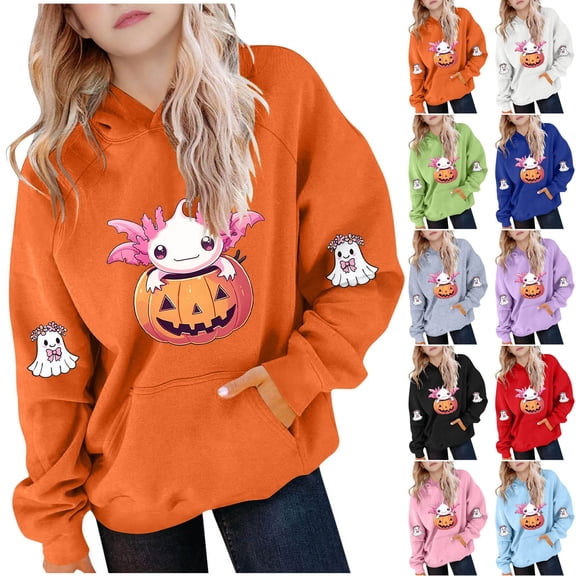 HAOTAGS Girl Halloween Hoodie — Long-Sleeve Pocketed Pullover Sweatshirt Red Size 7