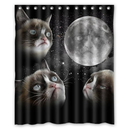 Ganma Grumpy Cat Angry Face Shinning Stars Black Wallpaper Shower Curtain Polyester Fabric Bathroom Shower Curtain 60x72 (Bathroom Wallpapers 10 Of The Best)