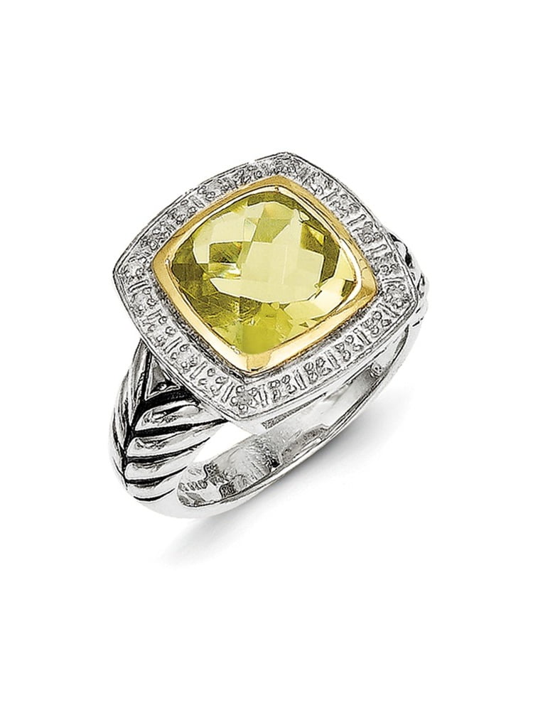 925 Sterling Silver Square Diamond Lemon Quartz Band Ring Size 7.00 Gemstone Fine Jewelry For Women Gifts For Her