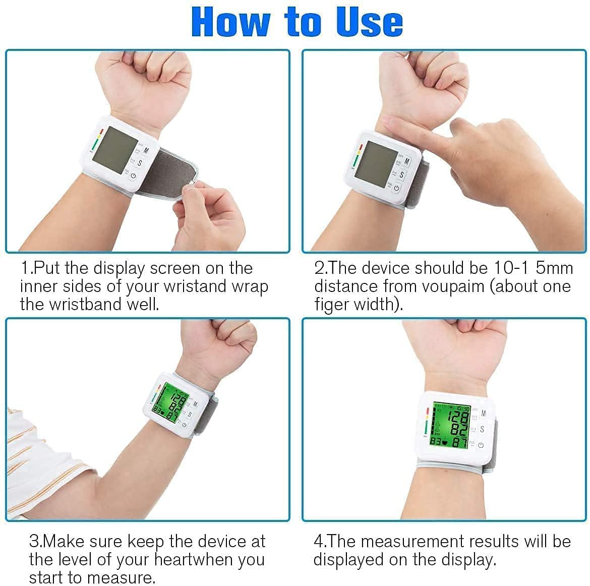 Wrist Blood Pressure Monitor Digital BP Monitor Rechargeable BP Machine  with 2x99 Readings Memory Large LCD Display Voice Broadcast Portable  Carrying