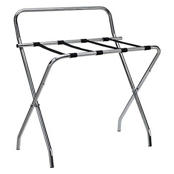 Kings Brand Furniture - Metal Foldable Luggage Rack, Suitcase Stand with Back, Perfect for Guest Room, Bedroom Hotel, Chrome/Black