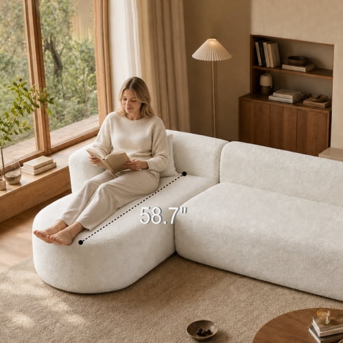 109.4" Boneless Modular Sectional Sofa with L-Shaped Chaise, Cloud-Like Chenille Couch, No Assembly Required, White