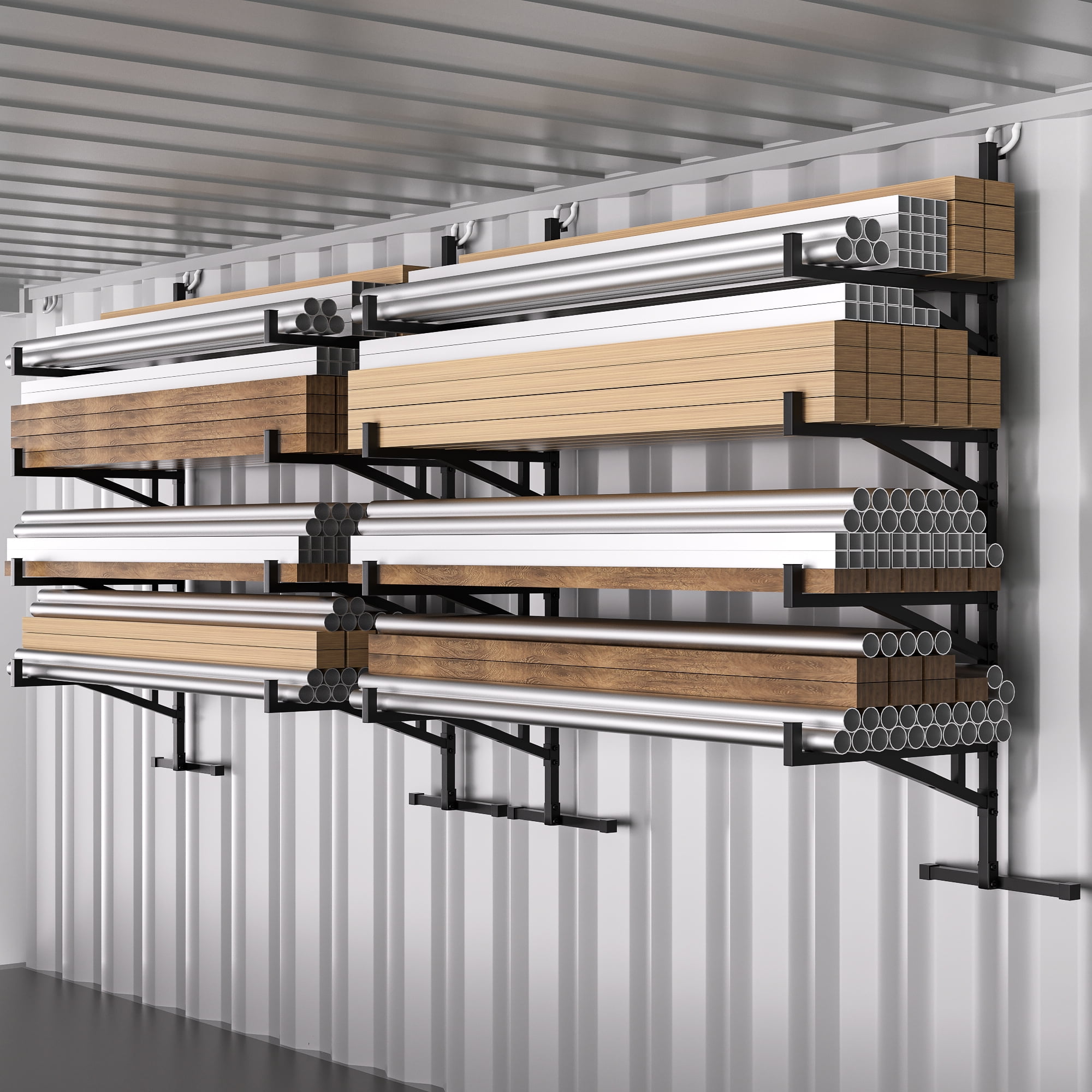 Heavy Duty Shipping Container Shelving - 4 Pack of 4 Tier Steel Shelves for Cargo Trailer & Conex Container, 1100 LBS Capacity, 19.88"D x 7.48"W x 66.92"H