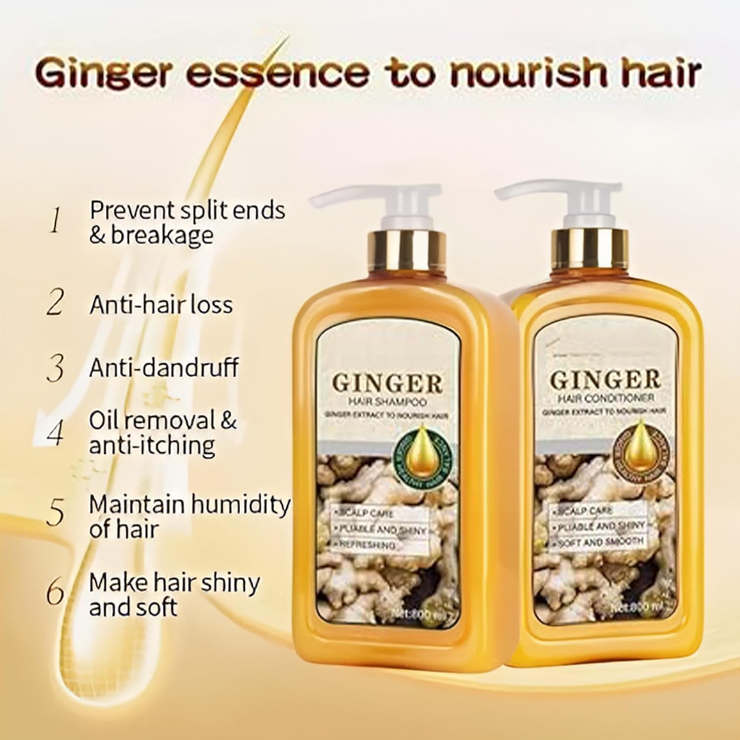 ABBASI & CO Anti-Hair Loss Shampoo & Conditioner Set - Ginger Plant Extract Instant Hair Growth Shampoo - Anti-Dandruff Care Formula - Oil Control & Hair Loss Treatments For women & Men - 2x 800 ML