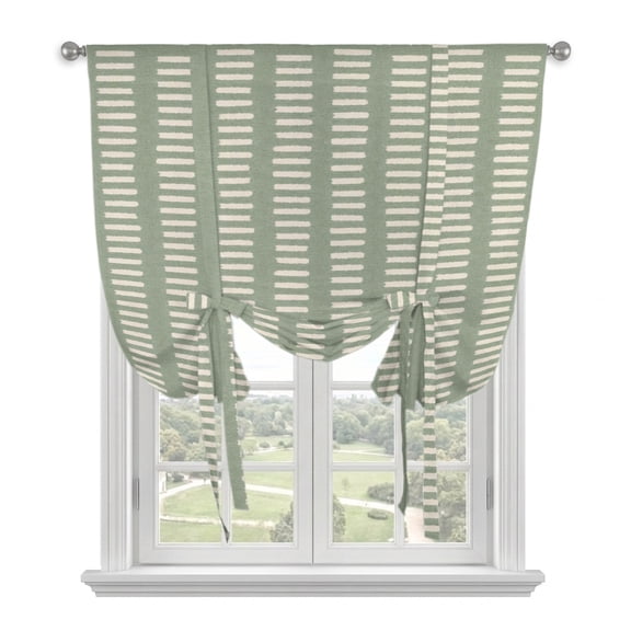 Sage Green Stripes Retro Tie Up Curtains for Windows 63 Inch Length Balloon Curtains Kitchen Adjustable Balloon Window Shade Modern Farmhouse Beige Striped Tie Up Bathroom Curtain Window 46"x63"