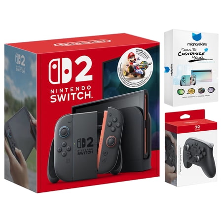 Nintendo Switch 2 Mario Kart World Bundle with Pro Controller and MightySkins Code