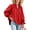 Red, variant on Women Shirt Long Sleeved Button Up Shirt Pleated V Neck Shirt Loose Casual Fluffy Top
