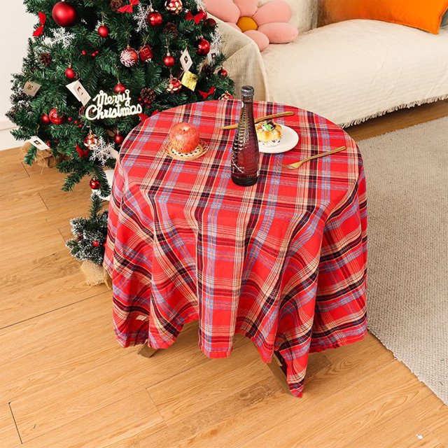 Nappe de Noël à Carreaux Rouges pour Table à Manger - Tissu en Lin Lavable Décoration de Vacances pour la Maison, les Fêtes et l'Usage Quotidien