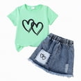 thumbnail image 4 of TOWED22 Toddler Girl Denim Skirt Set Short Sleeve Print T-Shirt Tops and Jean Skirt Outfits Kids Summer Clothes(J,4-5 Y), 4 of 4