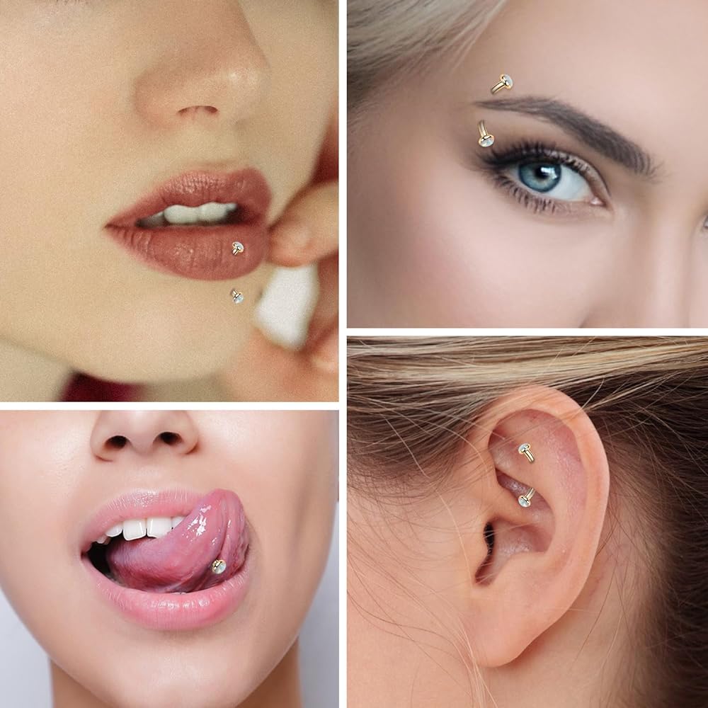 Bijou Percing Rook 16G En Acier 316L - Barbell Courbé Avec CZ Vert, Longueur 8mm