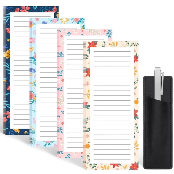 4 PCS Magnetic Note Pad for Fridge with Pen Holder, Totally 200 Sheets Magnetic To Do List, Shopping List, Grocery List, Memo Pads for Refrigerator（Floral Design）