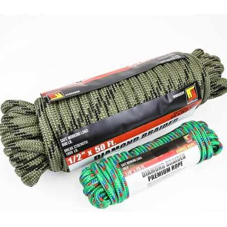 

Wellmax Diamond Braid Nylon Rope 1/2 in X 50 Foot with UV Protection and Weather Resistance Camo