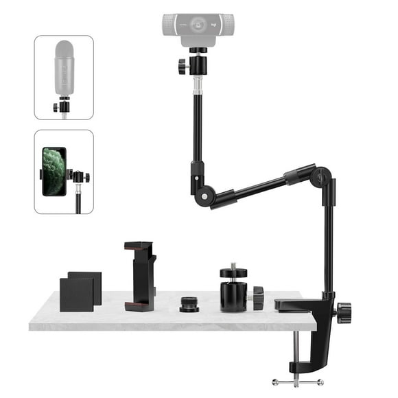 Webcam Support de Caméra avec Support de Téléphone & Vis 5/8 Pouces, Support Flexible de Projecteur 22 Pouces Col de Cygne Support de Micro pour Logitech C922 C930e C9