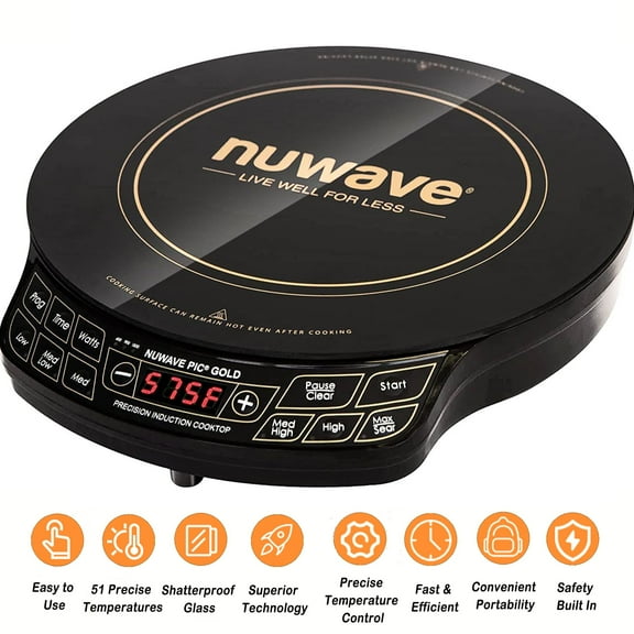Nuwave Precision Induction Cooktop 8inch Portable Induction Cooker, 100°F to 575°F and 3 Wattage Settings, Hot Plate, Hot, Glass