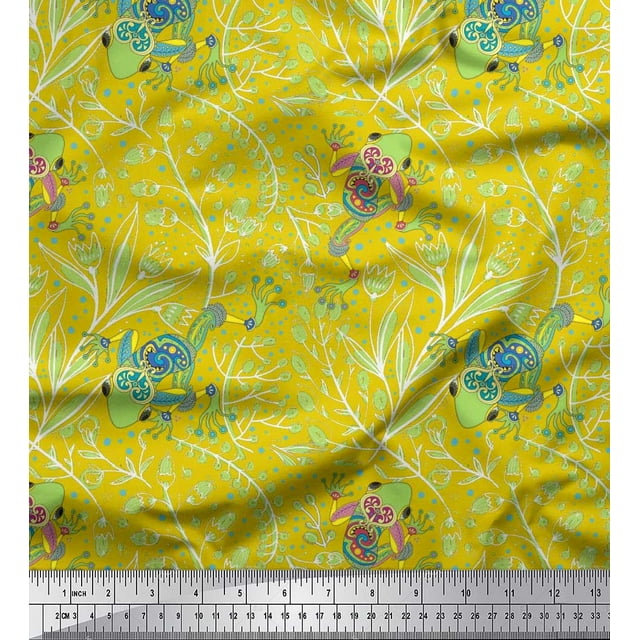 Soimoi Modal Satin Fabric Dot,Leaves & Lizard Reptile Fabric Prints by Yard 42 Inch Wide