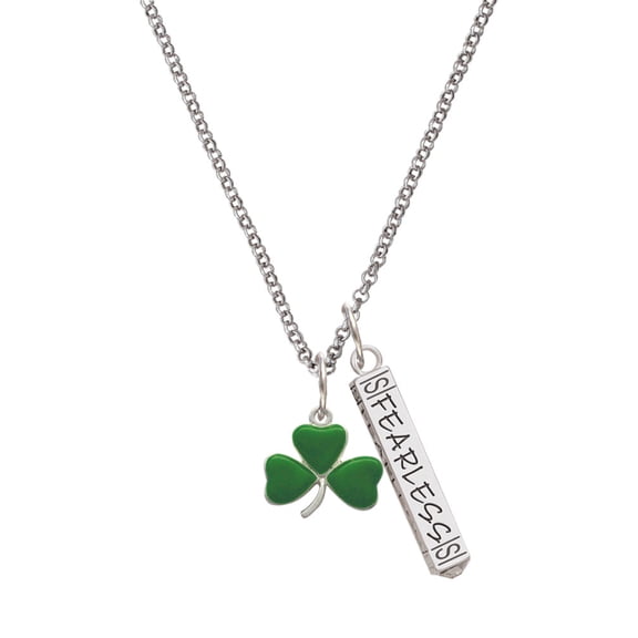 Delight Jewelry Silvertone Green Three Leaf Clover - Shamrock Silvertone Fearless Bar Charm Necklace, 23"