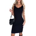 thumbnail image 3 of Women'S 2 Piece Sets Long-Sleeved Sweater Round-Neck Knitted Crop Top and V-Neck Slim Midi Dress Black XXL, 3 of 8