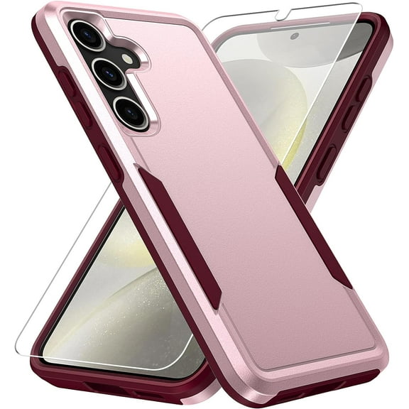 REQO for Samsung Galaxy S24 Case,Galaxy S24 Case with Screen Protector, Heavy-Duty Tough Rugged Shockproof Protective Case for Samsung S24 6.2", Pink