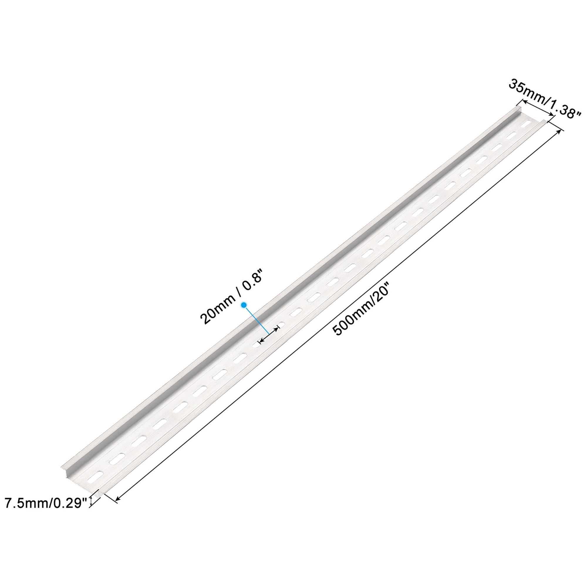 Uxcell 500x35x7.5mm DIN Rail Slotted Aluminum Mounting Guide Silver Tone 5 Pack