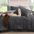 thumbnail image 2 of Juego de edredón Bedsure para cama completa, color gris oscuro, 7 piezas, 2 of 8