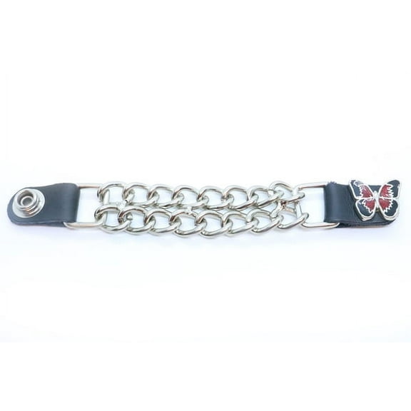 Daniel Smart Motorcycle Vest Extender - Plain Silver Double Chain with Red Butterfly Design with Snap Buttons