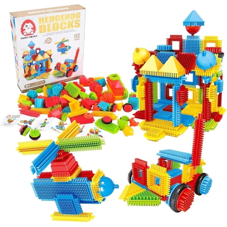PowerTRC 112 Pcs Hedgehog Building Blocks Tiles Building Toys for Kids Ages 4-8, Soft Interlocking Bristles Blocks Educational STEM Learning Preschool Toys