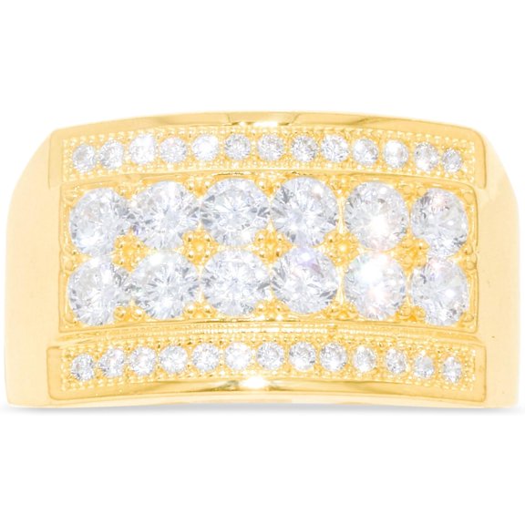 Floreo 10k Yellow Gold 12.3mm Double-Row Pave CZ Rectangle Signet Ring, Sizes 4-13