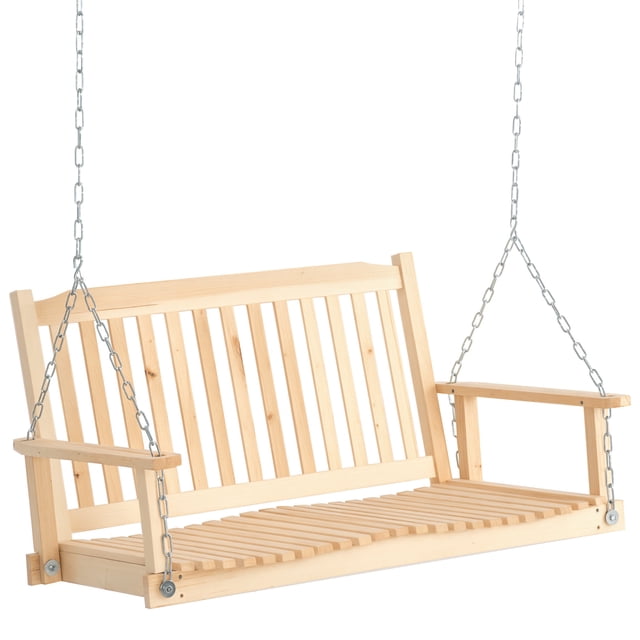 Outsunny 2-People Porch Swing Bench with 2 Hanging Chains for Deck, Natural