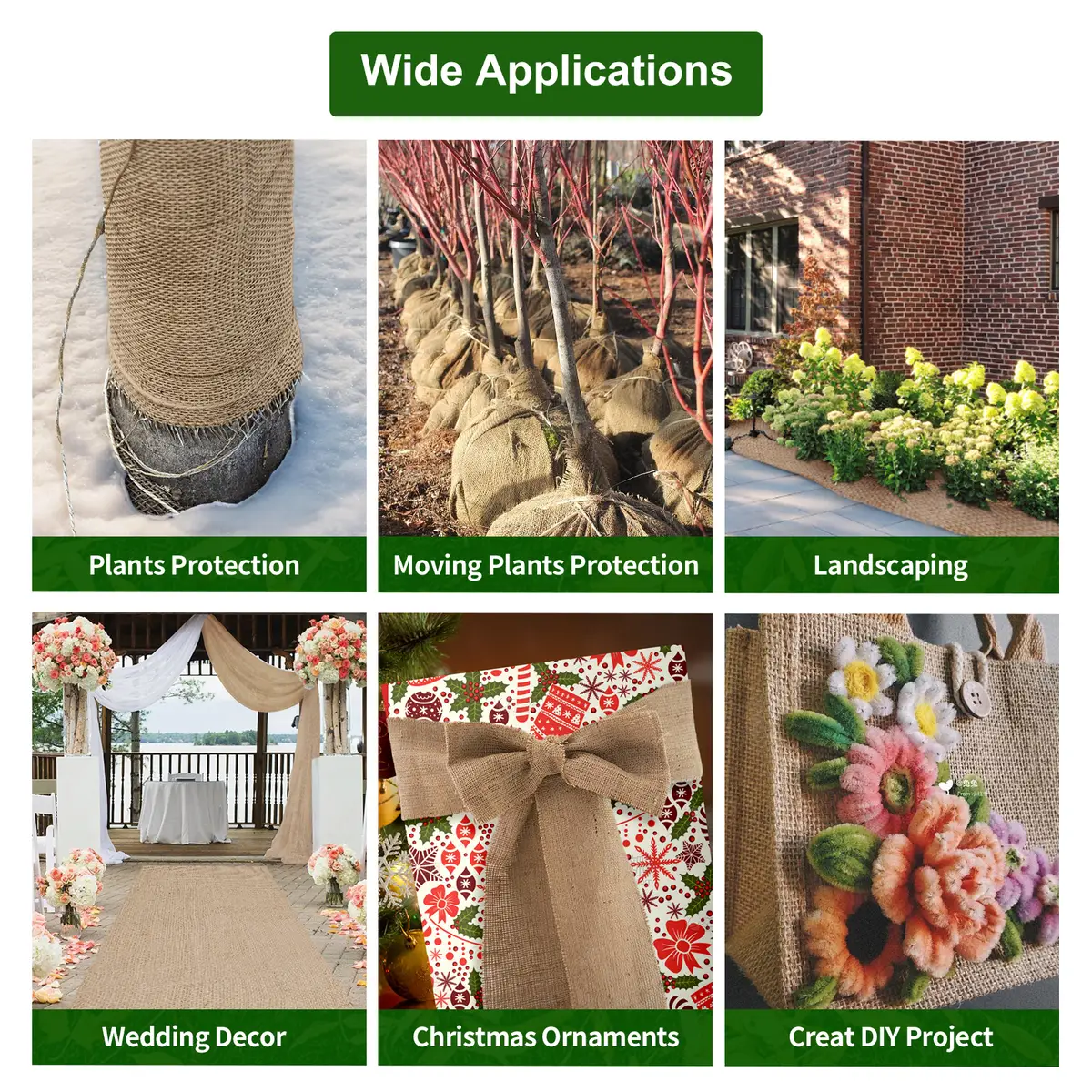 Jute mulch, a natural and biodegradable terroir, suppresses weeds, retains moisture, and provides breathability, suitable for gardens and fruit and vegetable planting.